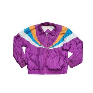 Vintage 80s Windbreaker Jacket Ville Franche 1980's Retro Colorblock color Zip